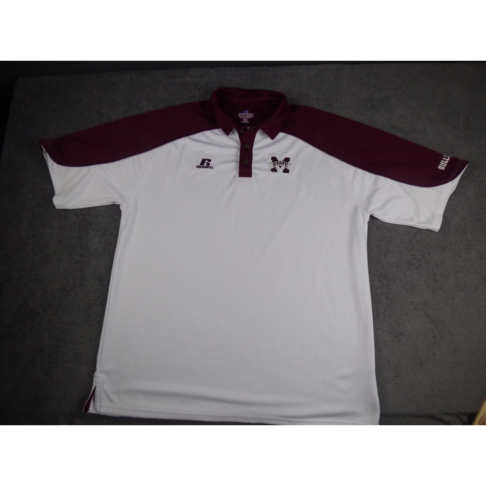 Mississippi State Bulldogs Polo Shirt White Maroon MSU Mens XL Team Issue